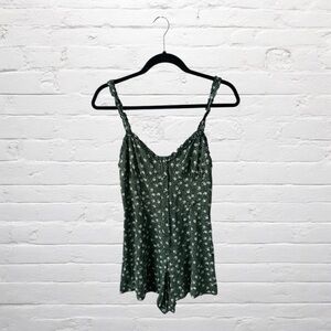 Urban Outfitters Kimchi Blue Brand // Dark Green Floral Romper Button Front